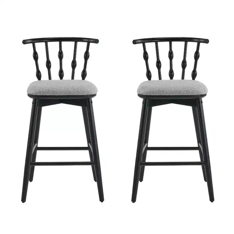 Moderne Barhocker aus Gummibaumholz, gepolstert, 2er-Set