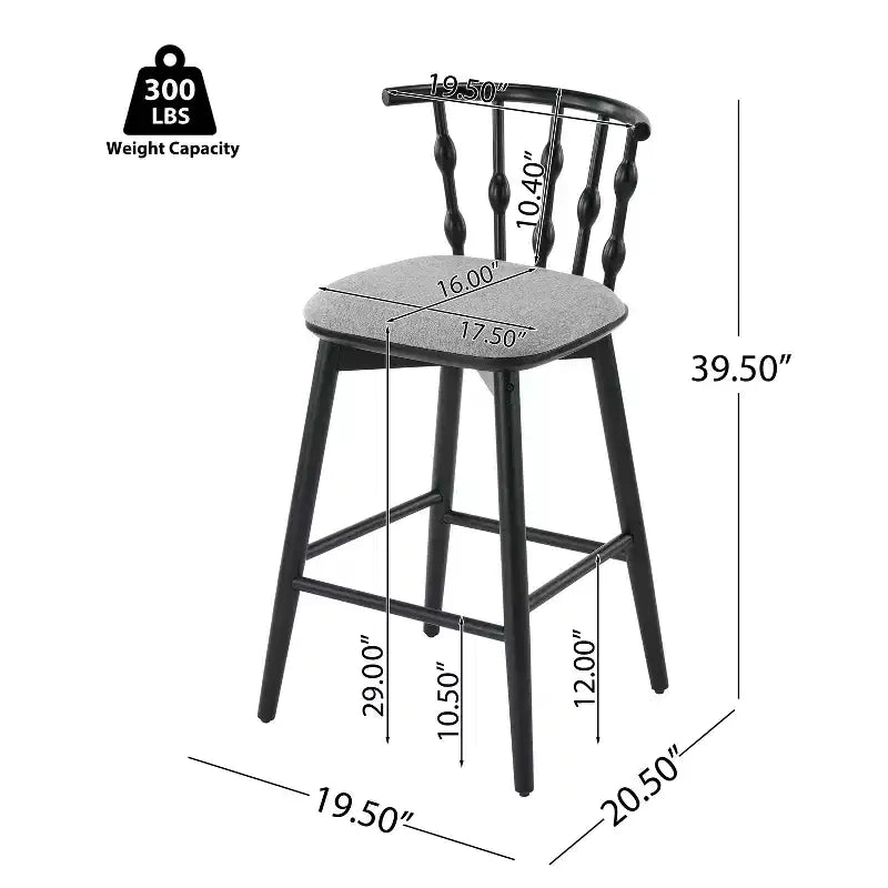 Moderne Barhocker aus Gummibaumholz, gepolstert, 2er-Set