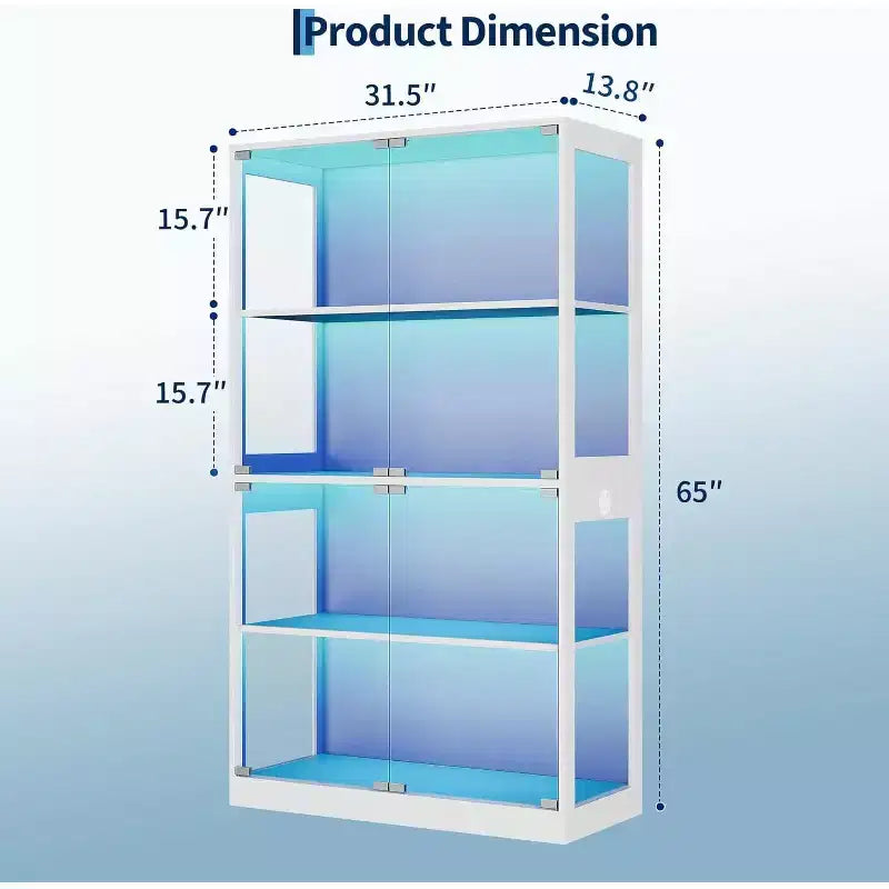 4-stufige Glasvitrine mit LED-Beleuchtung, Vitrinenschrank mit Ladeanschlüssen & Bewegungssensor, Aufbewahrungsregale für Sammlerstücke