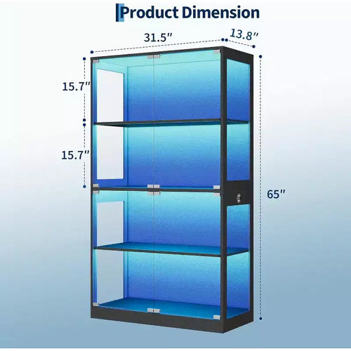 4-stufige Glasvitrine mit LED-Beleuchtung, Vitrinenschrank mit Ladeanschlüssen & Bewegungssensor, Aufbewahrungsregale für Sammlerstücke