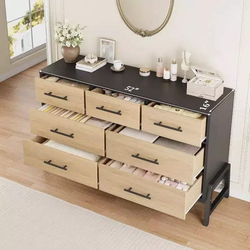 52 Aufbewahrungsschrank mit 7 Schubladen, Holz-Vorrratsschrank mit Metallgriffen und -beinen, freistehender Organizer für Wohnzimmer, Schlafzimmer, Büro