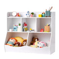 Kids Toy Storage Cubby with Bookshelf, 5-Cubby Wooden Toy Organizer Cabinet for Kids Room, Playroom, Nursery & Kindergarten, White