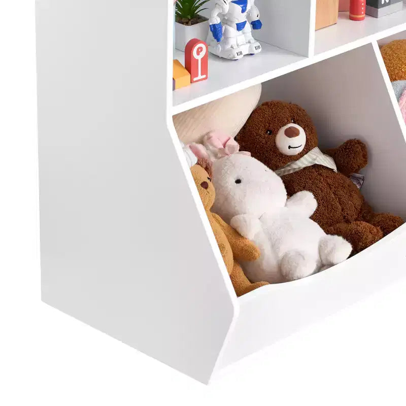 Kinderspielzeug-Aufbewahrungswürfel mit Bücherregal, 5-Fächer-Spielzeugorganisator aus Holz für Kinderzimmer, Spielzimmer, Babyzimmer & Kindergarten, Weiß