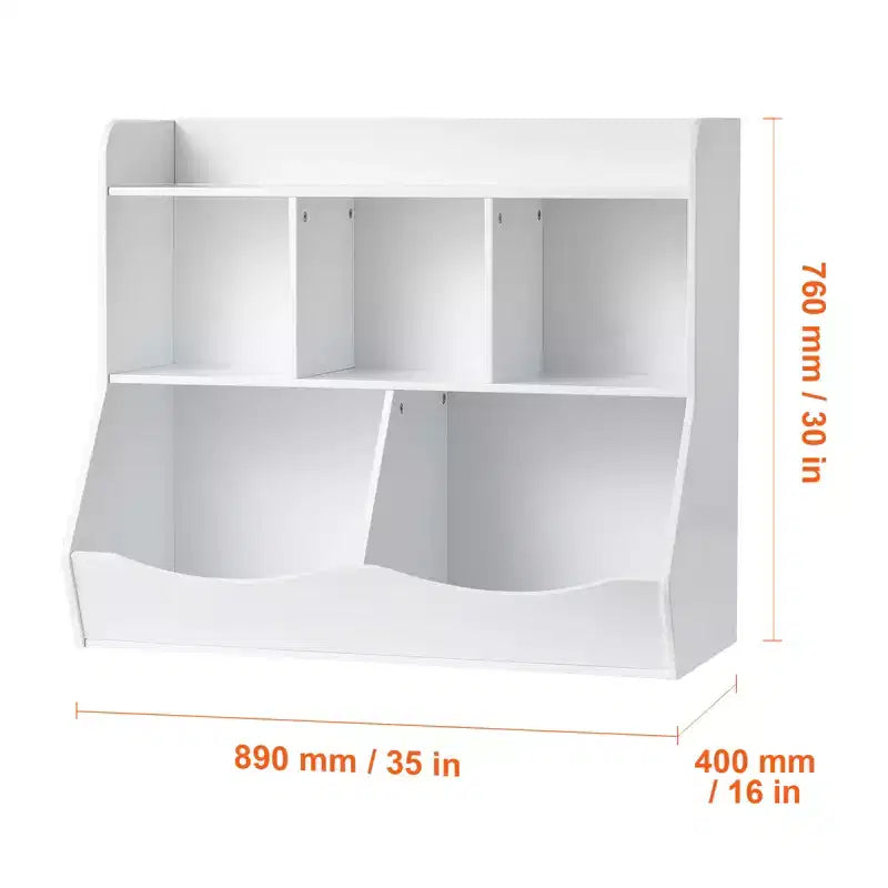 Kinderspielzeug-Aufbewahrungswürfel mit Bücherregal, 5-Fächer-Spielzeugorganisator aus Holz für Kinderzimmer, Spielzimmer, Babyzimmer & Kindergarten, Weiß