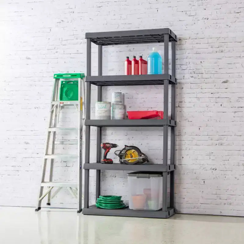 Schwerlast-Kunststoffregal mit 5 Ablagen für Garage, Keller, Dachboden, 2er-Pack, Grau