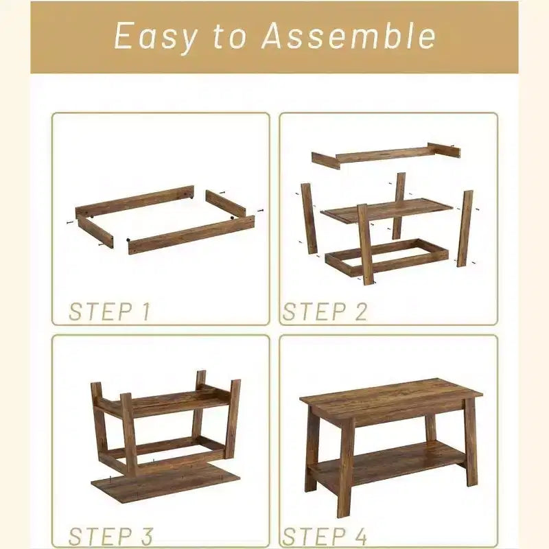 Kleiner rechteckiger 2-stöckiger Couchtisch mit Ablagefach, Modern Farmhouse Rustic, verschiedene Farben