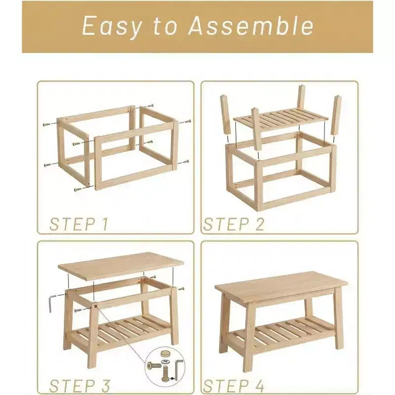 Kleiner rechteckiger 2-stöckiger Couchtisch mit Ablagefach, Modern Farmhouse Rustic, verschiedene Farben