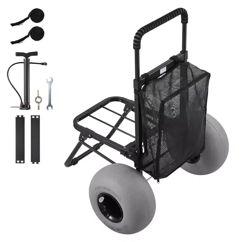 VEVOR Beach Dolly with Big Wheels for Sand, 18 x 15 Cargo Deck, Folding Sand Cart with 12 Balloon Wheels, 165 lbs Loading Capacity, Black