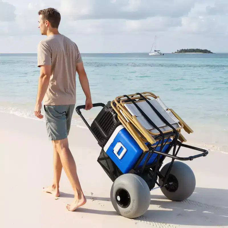 Faltbarer Strandsandwagen mit 12 Ballonrädern, 18x15 Ladefläche, 165 lbs Tragkraft, Schwarz