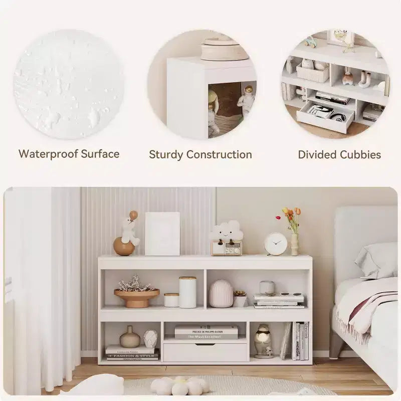 Bücherregal aus Holz für Kinder, Montessori-Bücherregal mit 5 Fächern, Spielzeug-Aufbewahrungsschrank, 2-regaliges Bücherregal für Kinderzimmer, Babyzimmer, Klassenzimmer, Spielzimmer