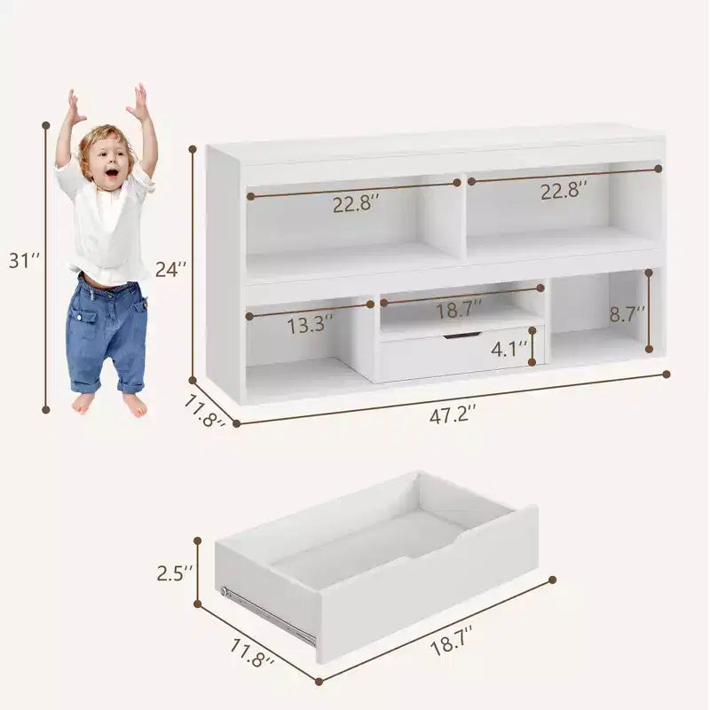 Bücherregal aus Holz für Kinder, Montessori-Bücherregal mit 5 Fächern, Spielzeug-Aufbewahrungsschrank, 2-regaliges Bücherregal für Kinderzimmer, Babyzimmer, Klassenzimmer, Spielzimmer