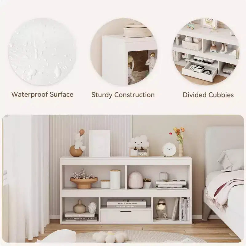 Bücherregal aus Holz für Kinder, Montessori-Bücherregal mit 5 Fächern, Spielzeug-Aufbewahrungsschrank, 2-regaliges Bücherregal für Kinderzimmer, Babyzimmer, Klassenzimmer, Spielzimmer