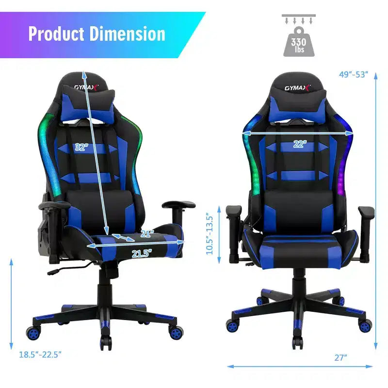 Verstellbarer drehbarer Gaming-Stuhl mit LED-Beleuchtung und Fernbedienung