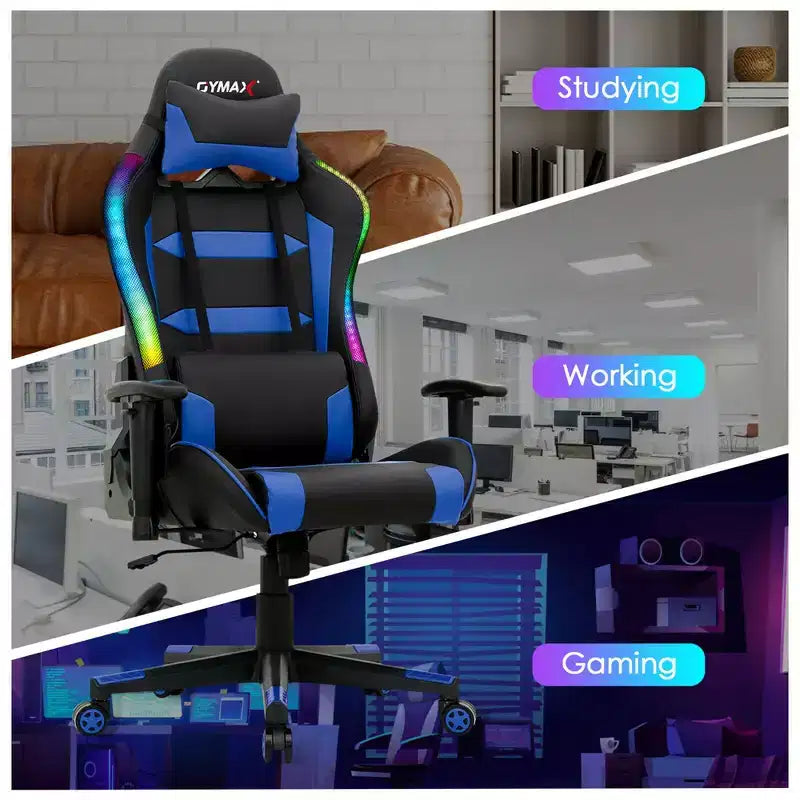 Verstellbarer drehbarer Gaming-Stuhl mit LED-Beleuchtung und Fernbedienung