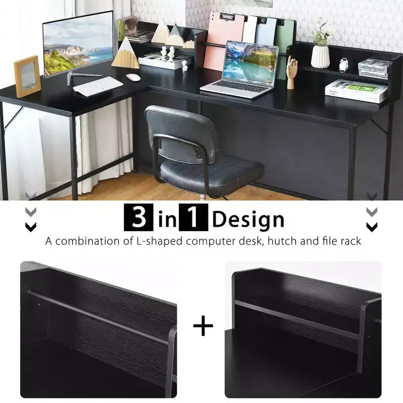 65,5" L-förmiger Computertisch mit Bücherregal für Heimbüro-Ecke