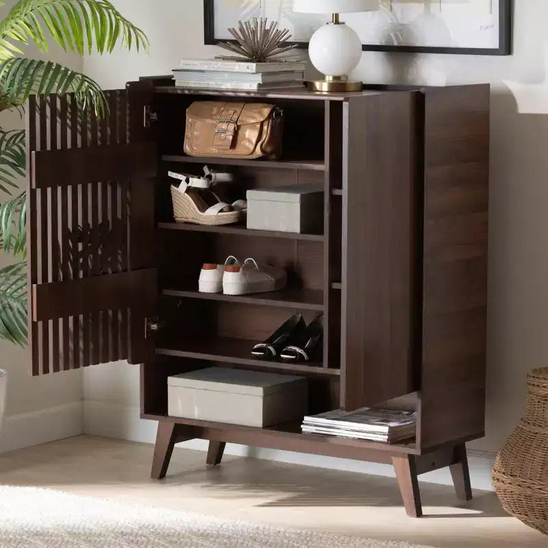 Paricia Schuhschrank aus mittbraunem Nussbaumholz im Mid-Century Modern Stil