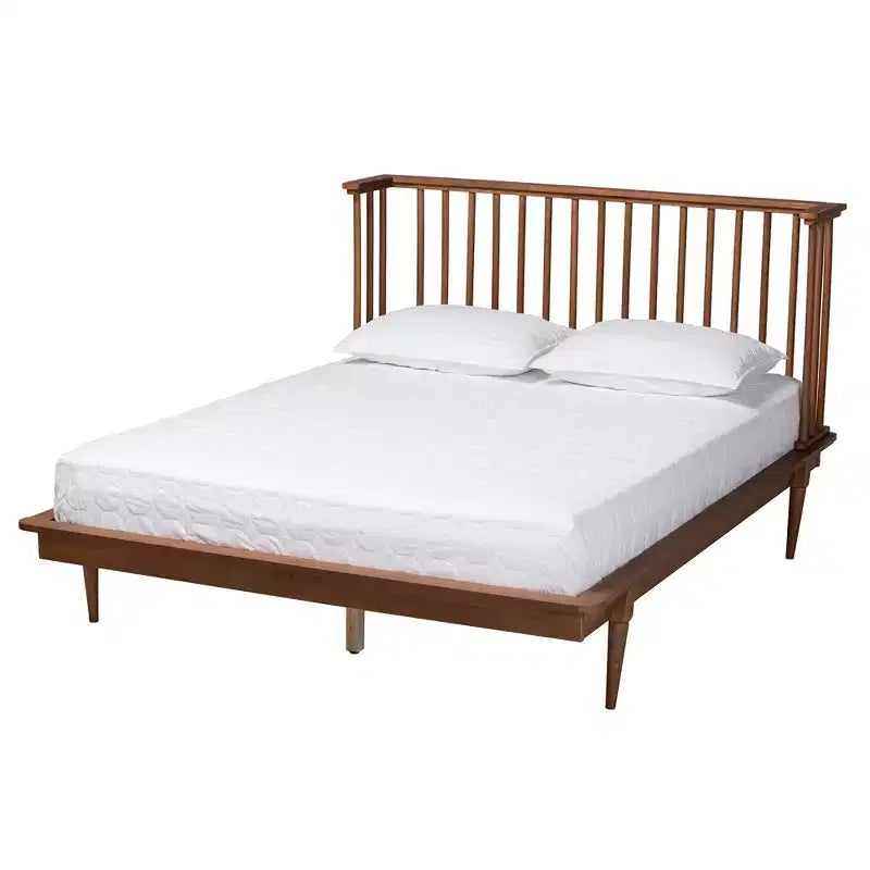 Flint Mid-Century Modern Plattformbett aus Eschen-Nussbaumholz
