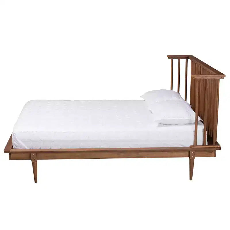 Flint Mid-Century Modern Plattformbett aus Eschen-Nussbaumholz