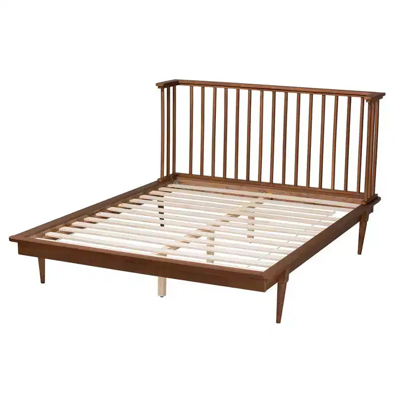 Flint Mid-Century Modern Plattformbett aus Eschen-Nussbaumholz