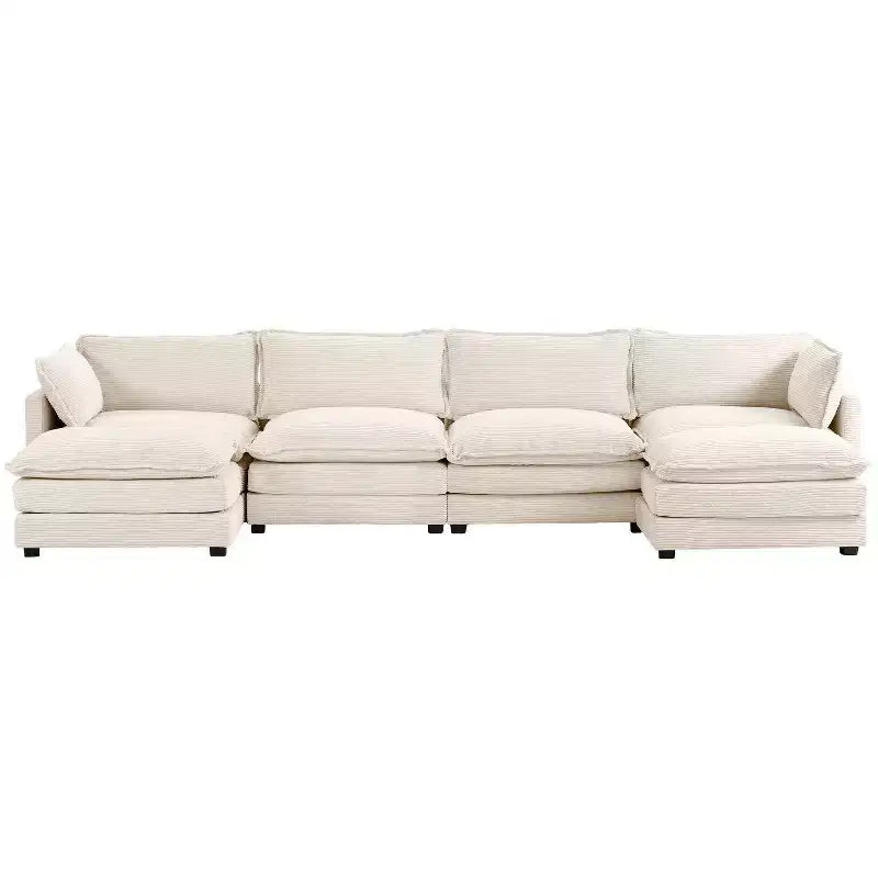 147" 6-teiliges modernes Cord-Sofa mit doppelten Ottomanen