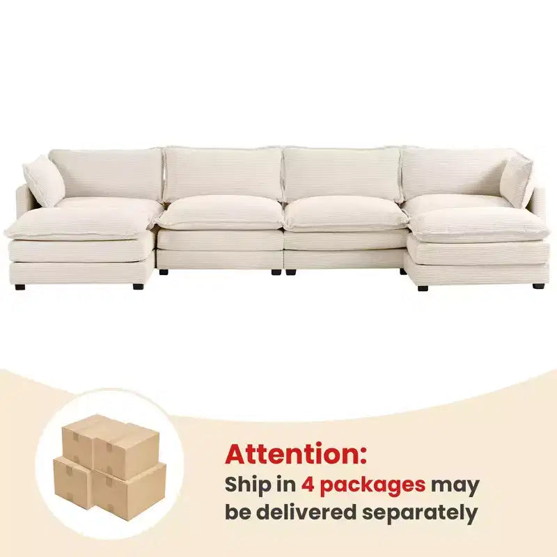 147" 6-teiliges modernes Cord-Sofa mit doppelten Ottomanen