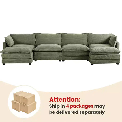 147" 6-teiliges modernes Cord-Sofa mit doppelten Ottomanen
