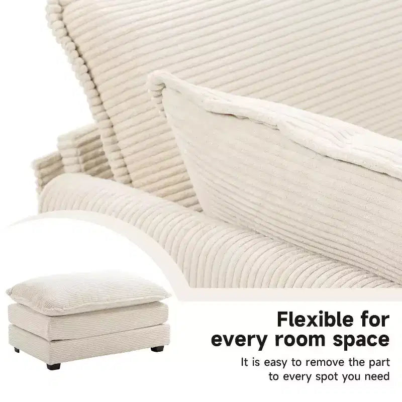 147" 6-teiliges modernes Cord-Sofa mit doppelten Ottomanen