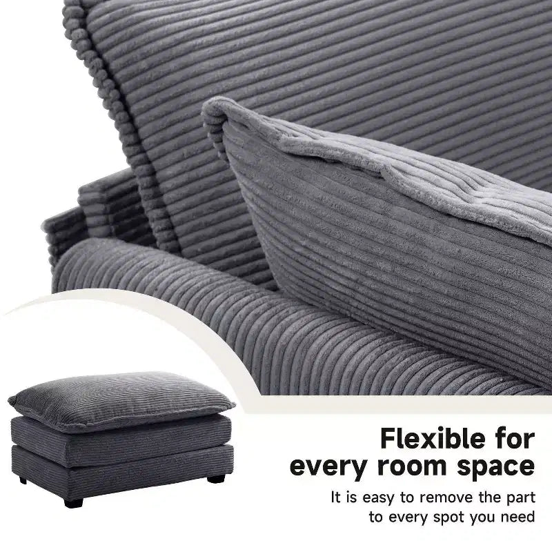 147" 6-teiliges modernes Cord-Sofa mit doppelten Ottomanen