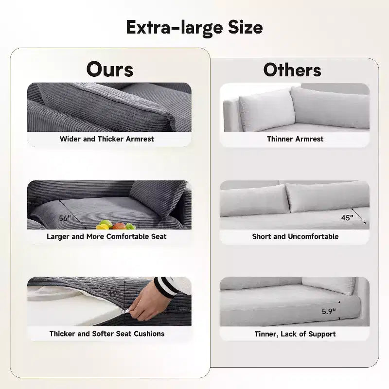 147" 6-teiliges modernes Cord-Sofa mit doppelten Ottomanen