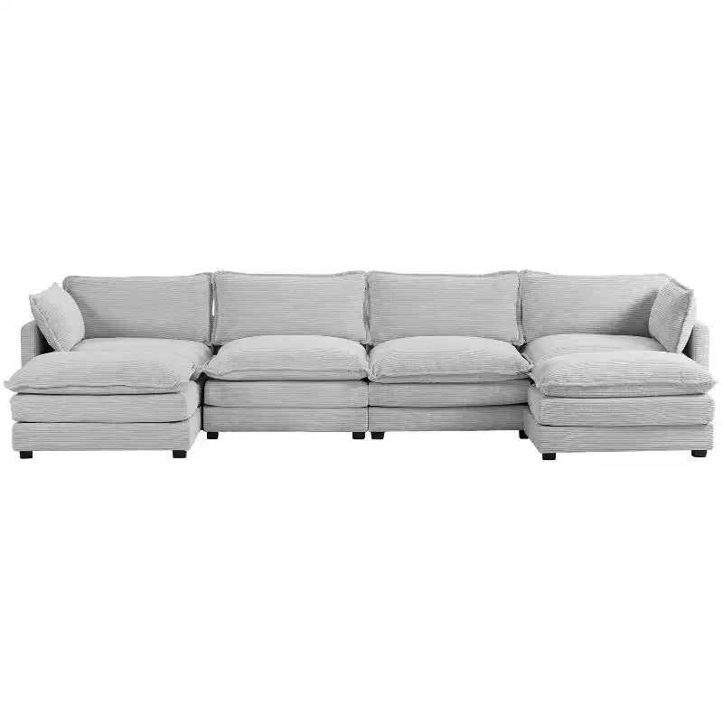 147" 6-teiliges modernes Cord-Sofa mit doppelten Ottomanen