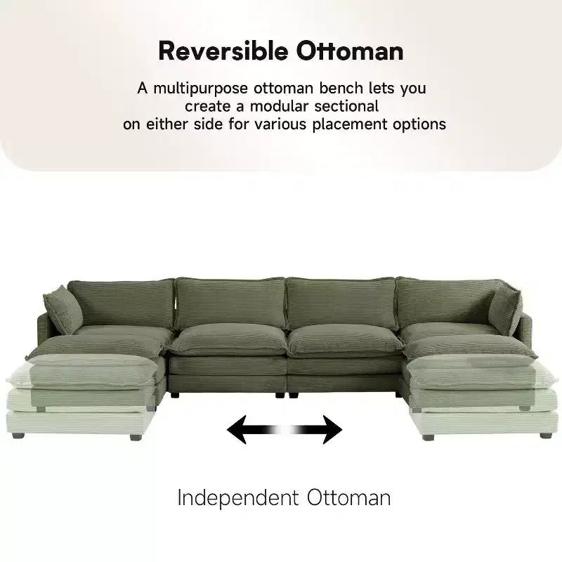 147" 6-teiliges modernes Cord-Sofa mit doppelten Ottomanen