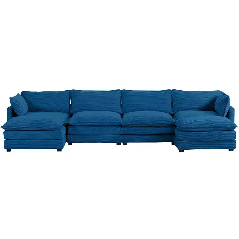 147" 6-teiliges modernes Cord-Sofa mit doppelten Ottomanen