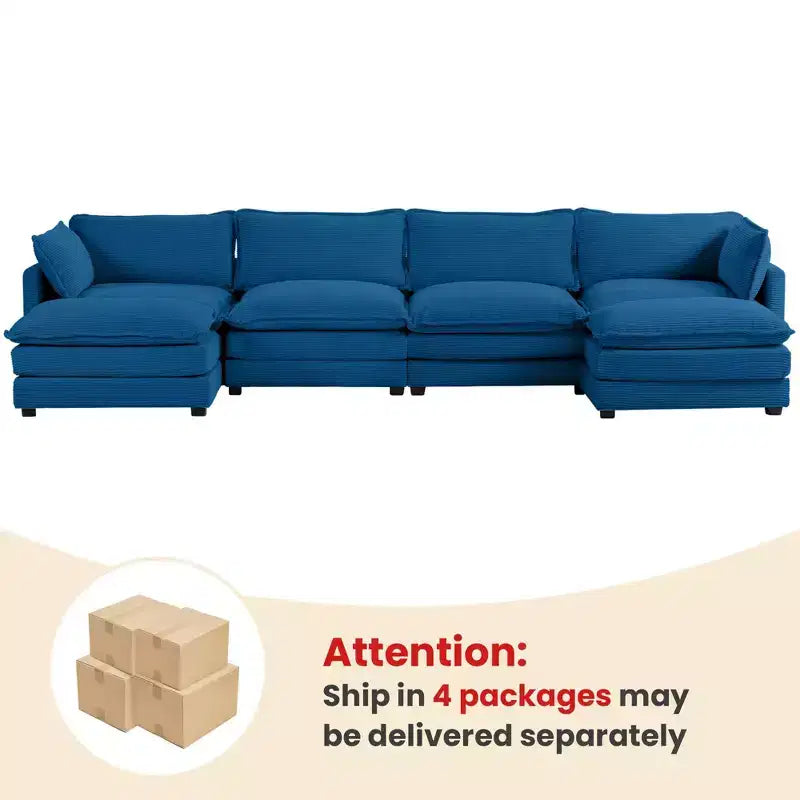147" 6-teiliges modernes Cord-Sofa mit doppelten Ottomanen