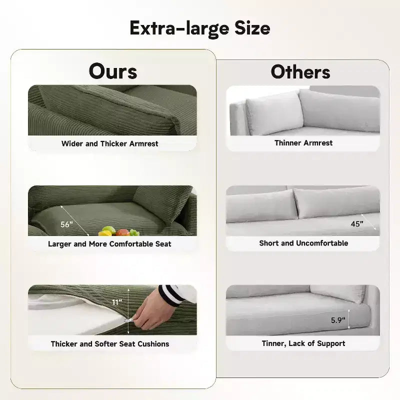 147" 6-teiliges modernes Cord-Sofa mit doppelten Ottomanen