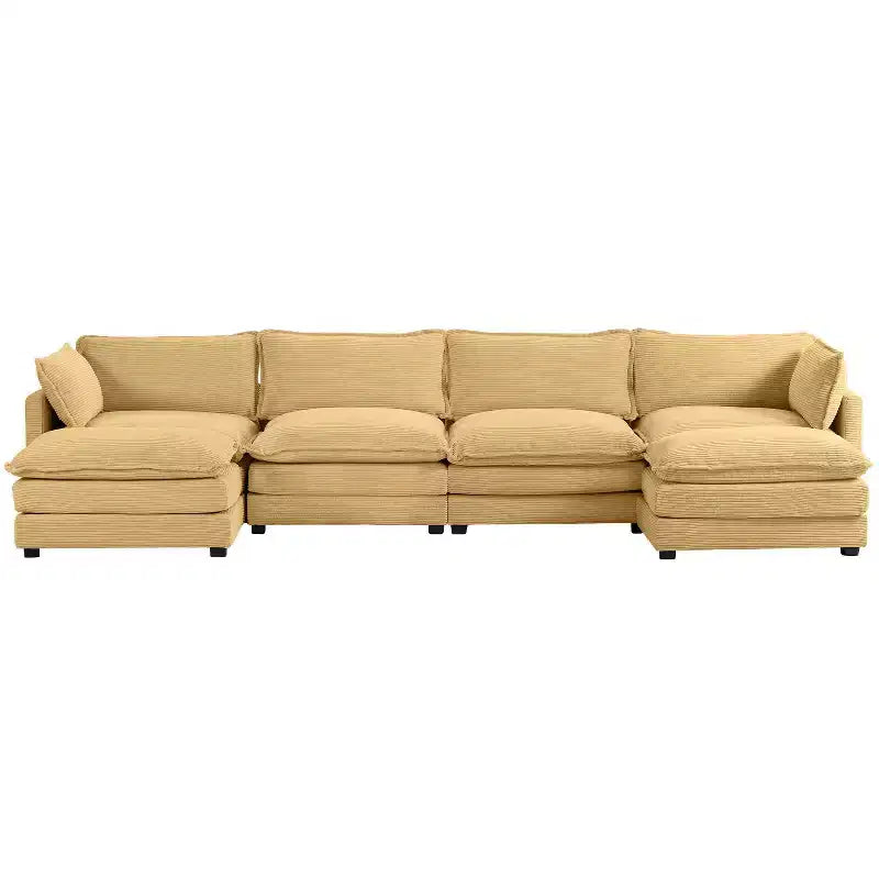 147" 6-teiliges modernes Cord-Sofa mit doppelten Ottomanen
