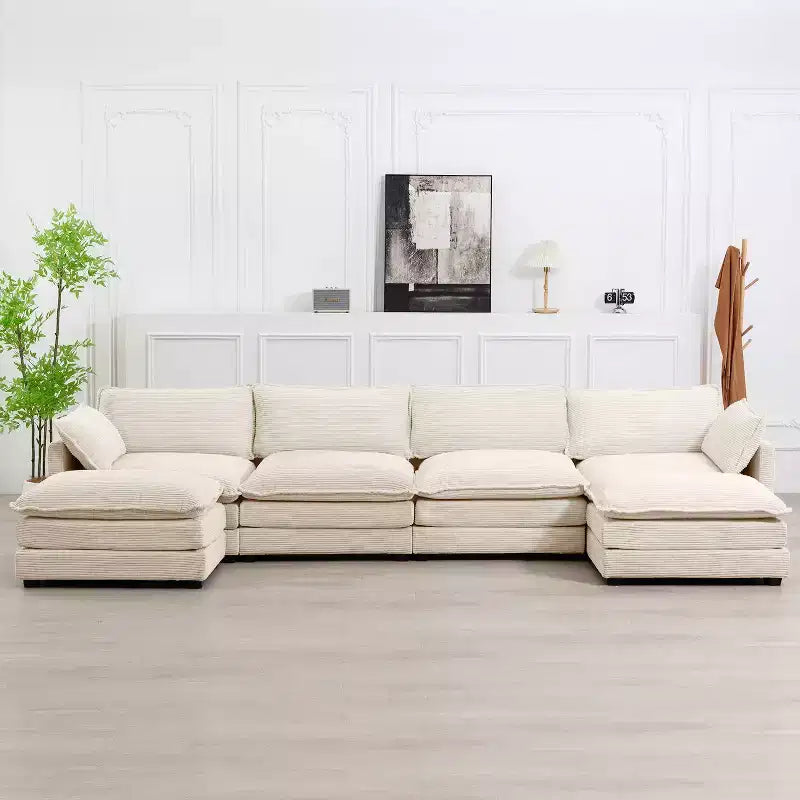147" 6-teiliges modernes Cord-Sofa mit doppelten Ottomanen