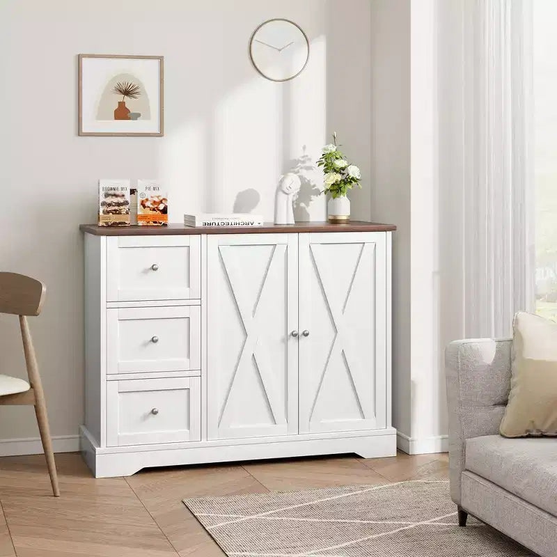 Sideboard mit Stauraum, Kaffeebar-Schrank mit 3 Schubladen für Küche und Esszimmer, Weiß