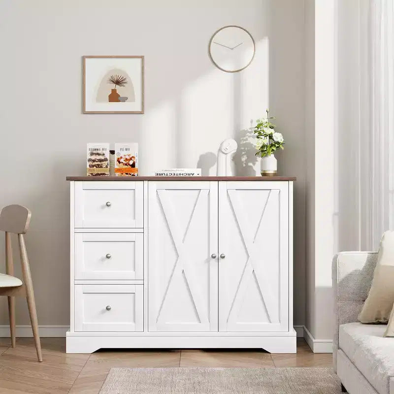 Sideboard mit Stauraum, Kaffeebar-Schrank mit 3 Schubladen für Küche und Esszimmer, Weiß