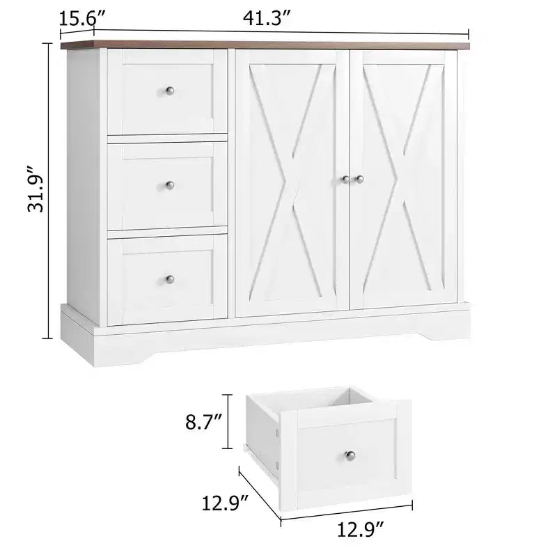 Sideboard mit Stauraum, Kaffeebar-Schrank mit 3 Schubladen für Küche und Esszimmer, Weiß