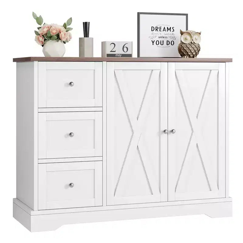 Sideboard mit Stauraum, Kaffeebar-Schrank mit 3 Schubladen für Küche und Esszimmer, Weiß