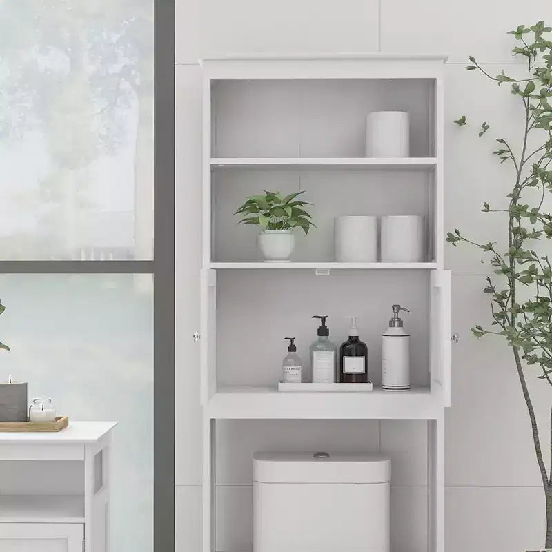 70 cm Toiletten-Schrank, 2-stöckiges Badezimmer-Raumsparregal, Badezimmer-Organizer mit offenen Regalen und Doppeltür