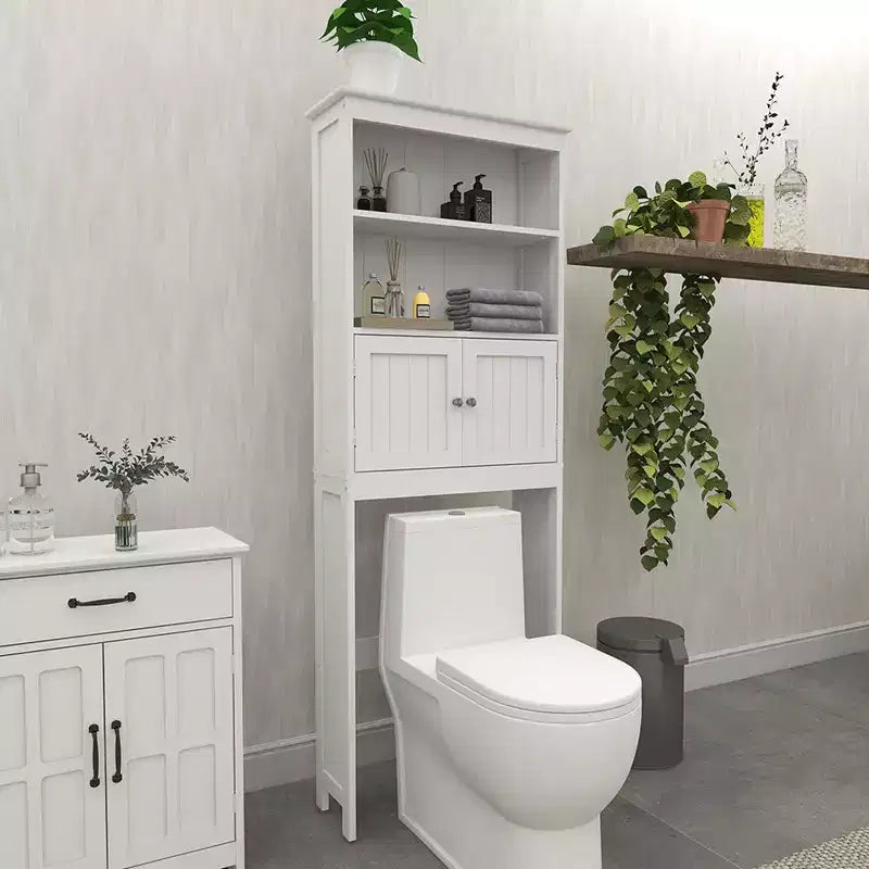 70 cm Toiletten-Schrank, 2-stöckiges Badezimmer-Raumsparregal, Badezimmer-Organizer mit offenen Regalen und Doppeltür
